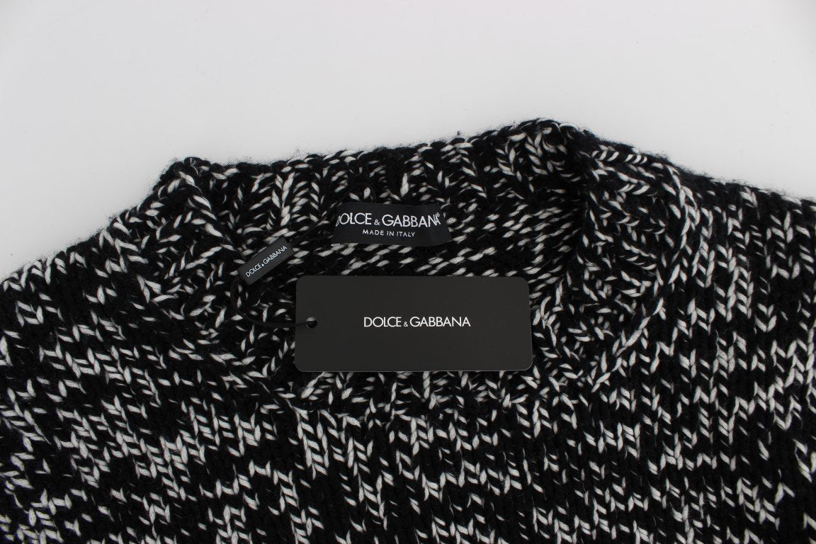 Black White Knitted Crewneck Cashmere Sweater