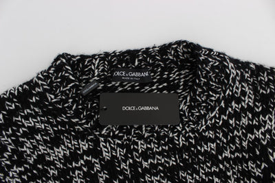 Black White Knitted Crewneck Cashmere Sweater
