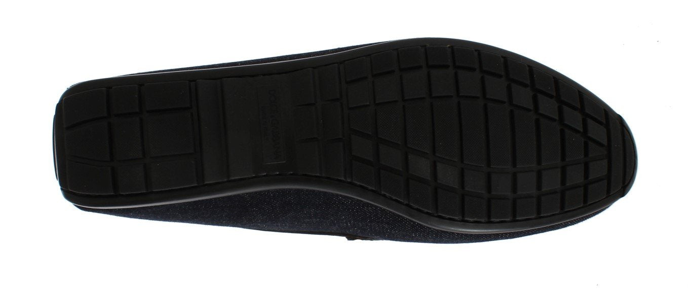 Blue Denim Brown Leather Loafers