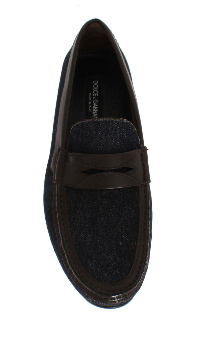 Blue Denim Brown Leather Loafers
