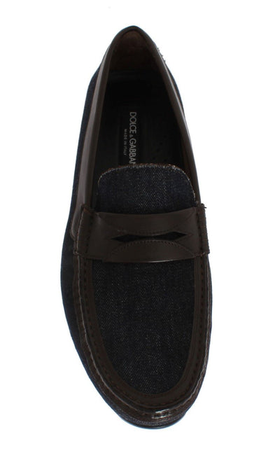 Blue Denim Brown Leather Loafers