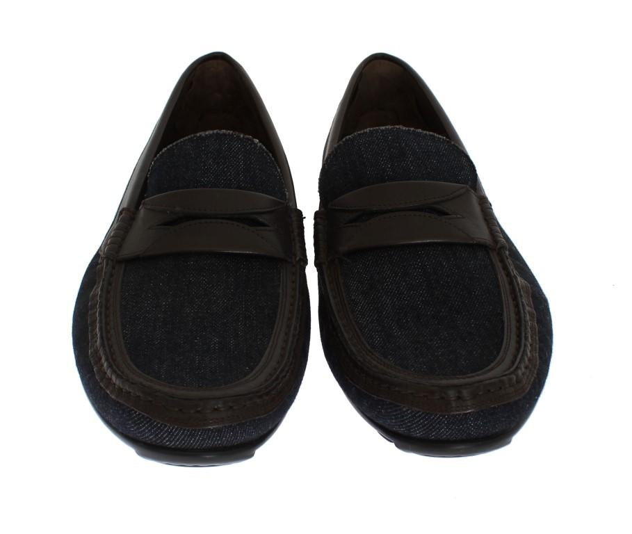 Blue Denim Brown Leather Loafers