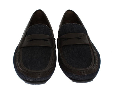 Blue Denim Brown Leather Loafers