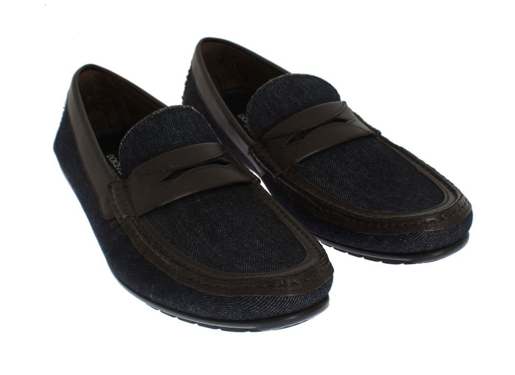 Blue Denim Brown Leather Loafers