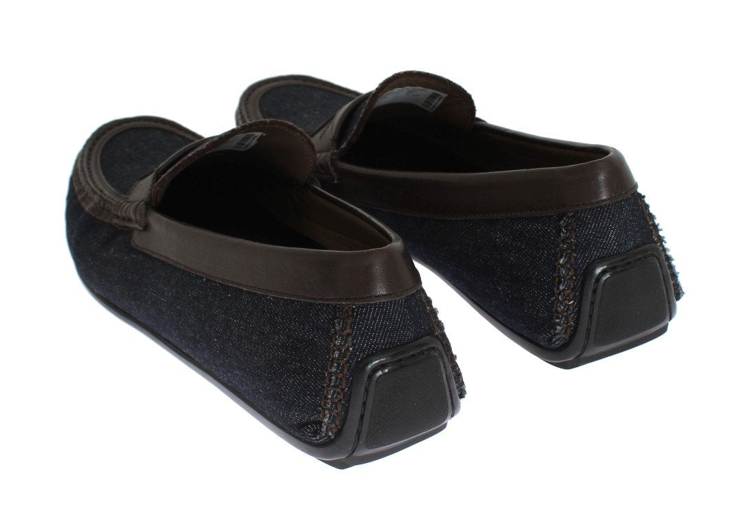 Blue Denim Brown Leather Loafers