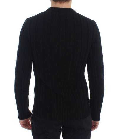 Black Henley Knitted Cashmere Sweater