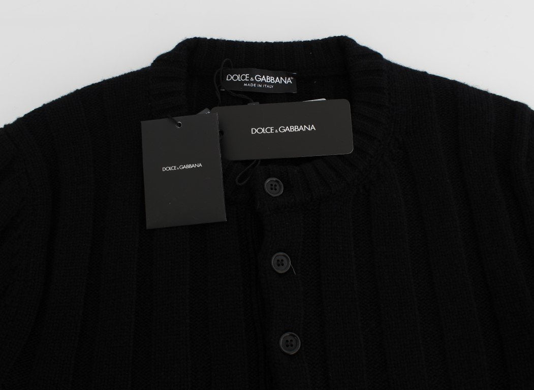 Black Henley Knitted Cashmere Sweater