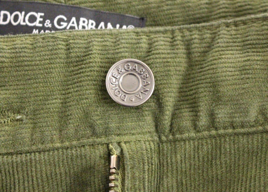 Green Cotton Cropped Corduroys Jeans Pants
