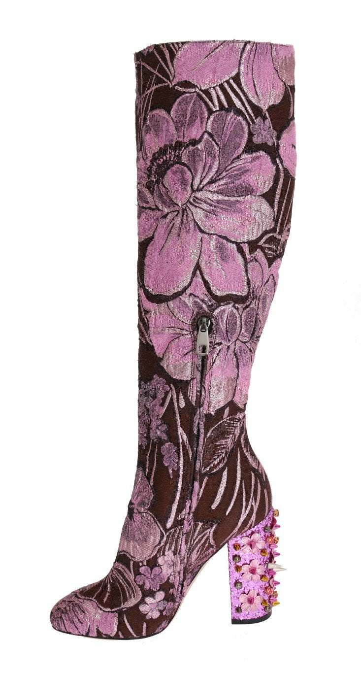 Purple Pink Jacquard Crystal Boots