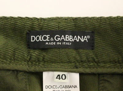 Green Cotton Cropped Corduroys Jeans Pants