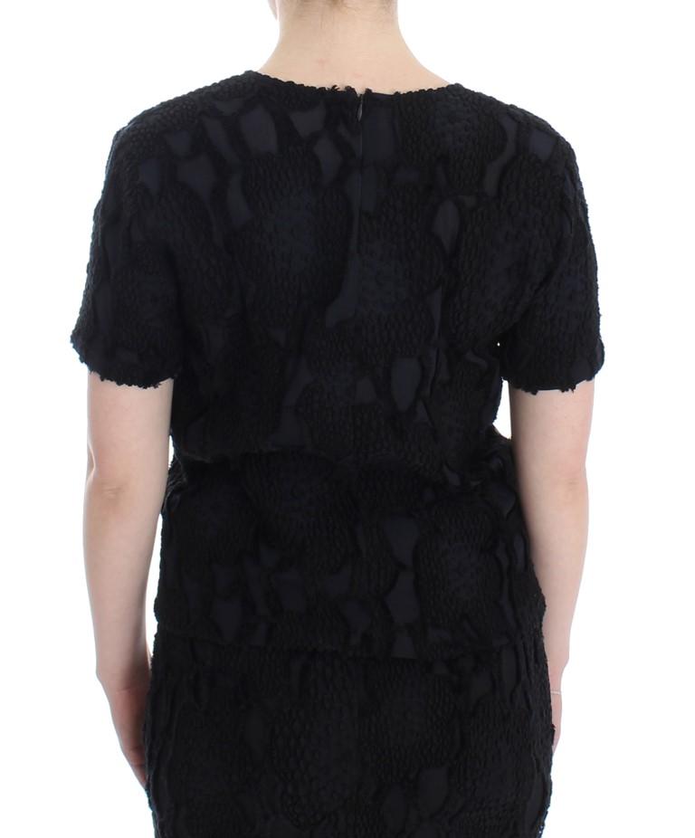 Black Jaquard Blouse Top Shirt