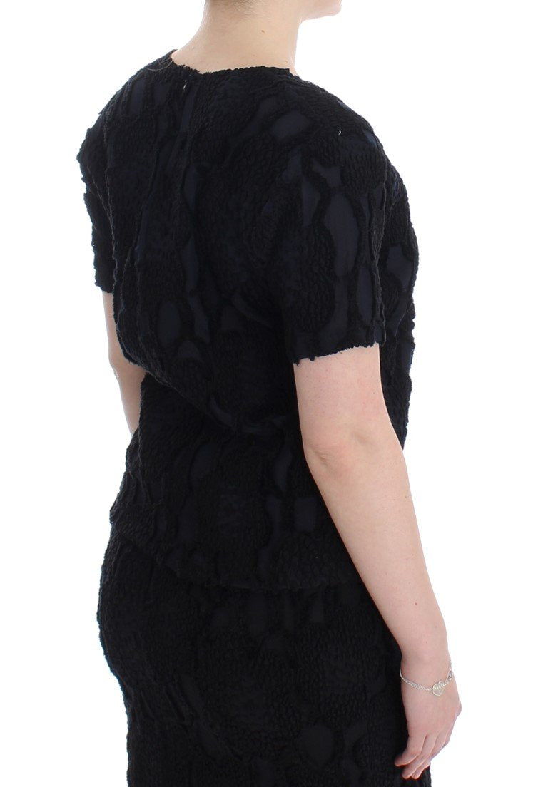 Black Jaquard Blouse Top Shirt