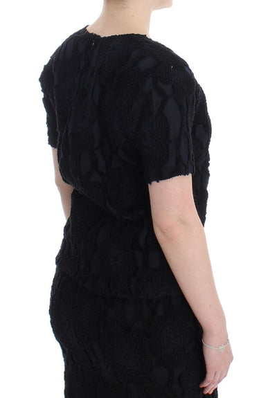 Black Jaquard Blouse Top Shirt