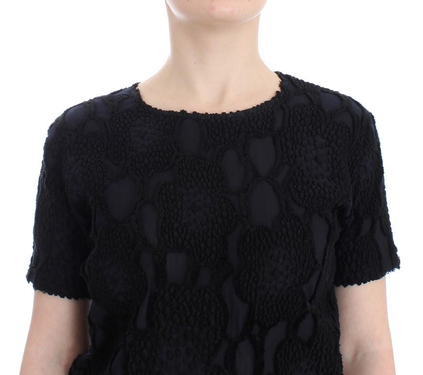 Black Jaquard Blouse Top Shirt