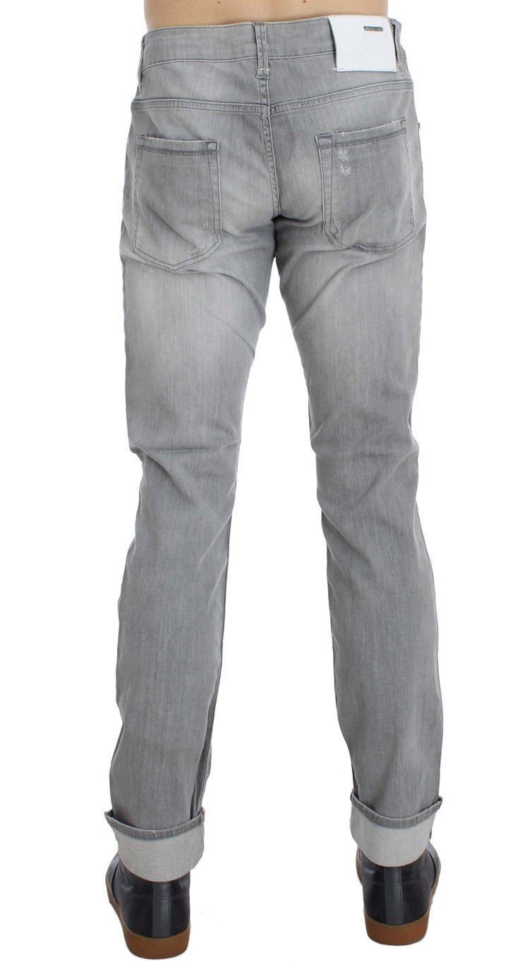 Gray Wash Denim Cotton Stretch Slim Fit Jeans