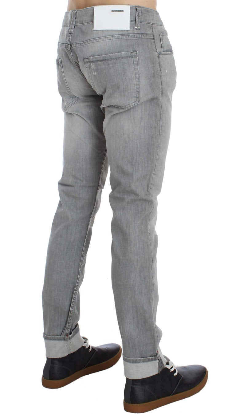 Gray Wash Denim Cotton Stretch Slim Fit Jeans