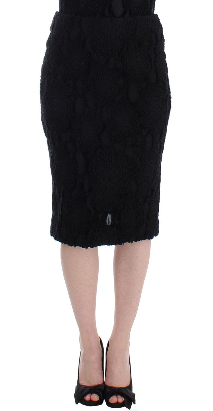 Black Silk Straight Knee-length Pencil Skirt