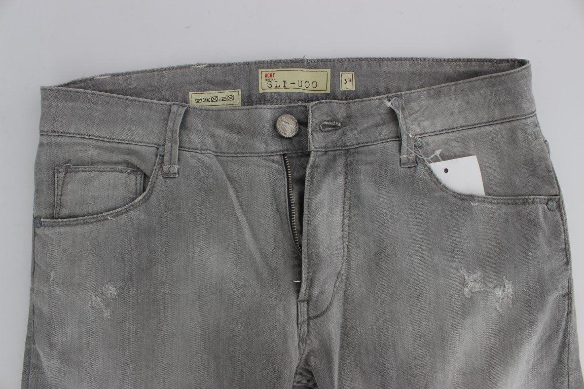 Gray Wash Denim Cotton Stretch Slim Fit Jeans