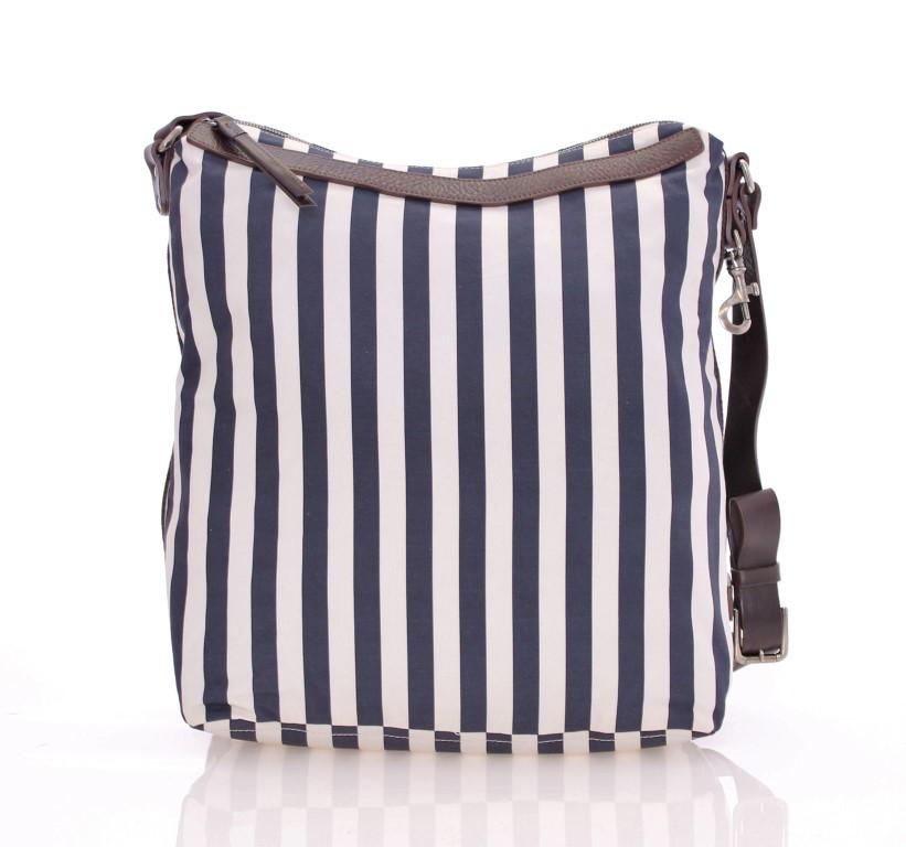 Blue striped canvas messenger bag