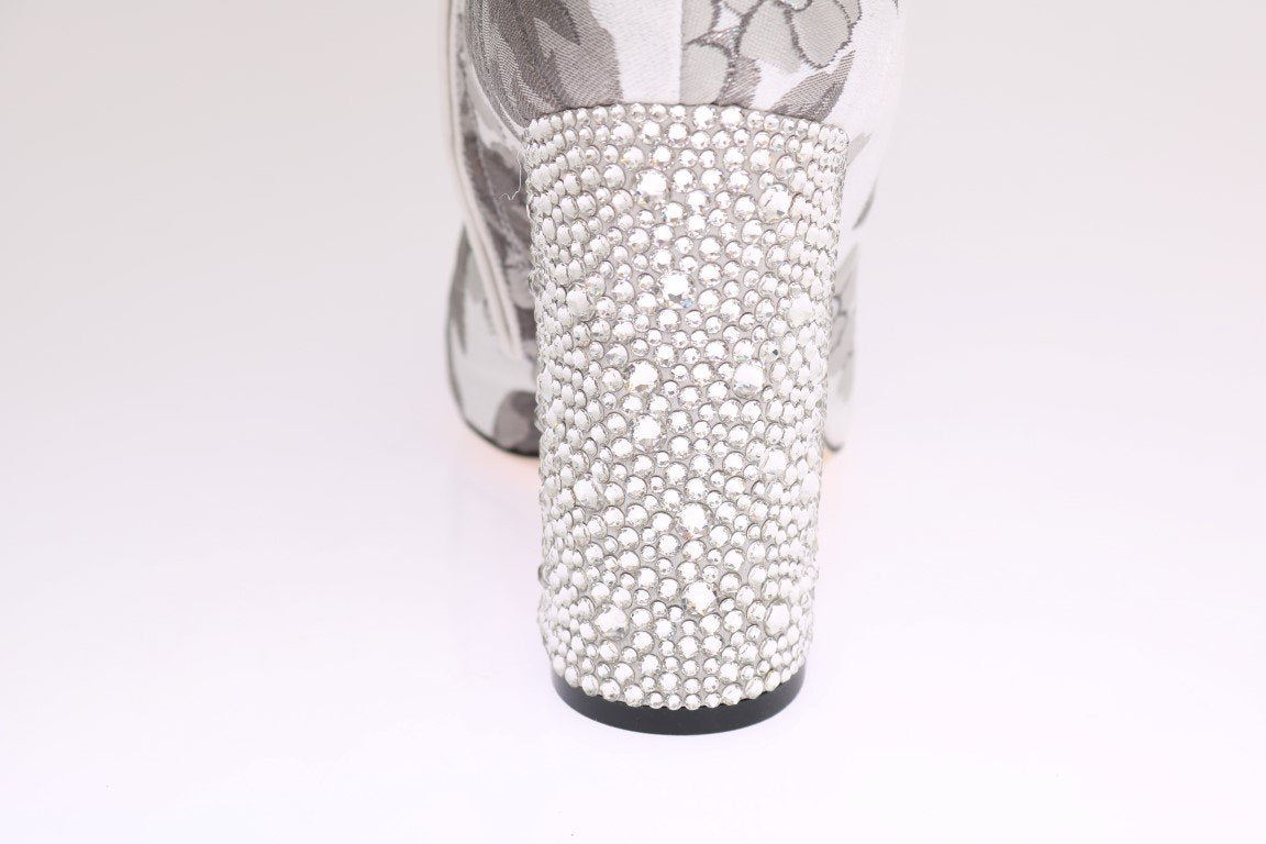 White Silver Jacquard Crystal Boots