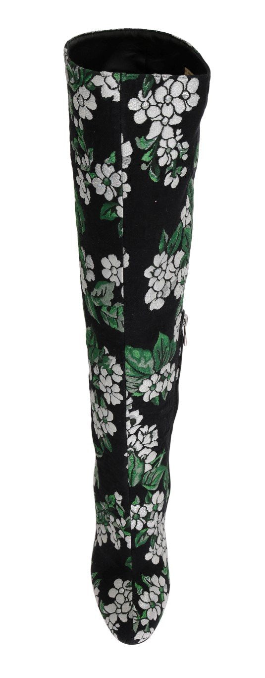 Black Jacquard Crystal Floral Boots