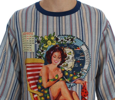 Crewneck AGOSTO PANAREA Print Linen T-shirt