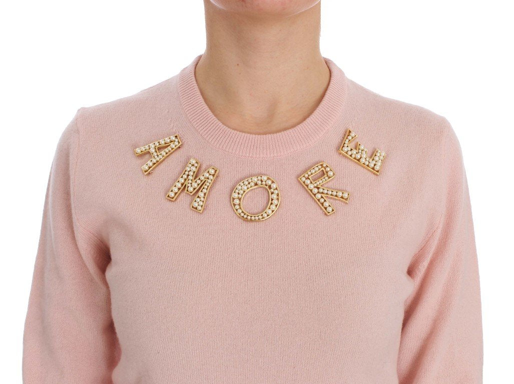 Pink Cashmere AMORE Pearls Gold Sweater