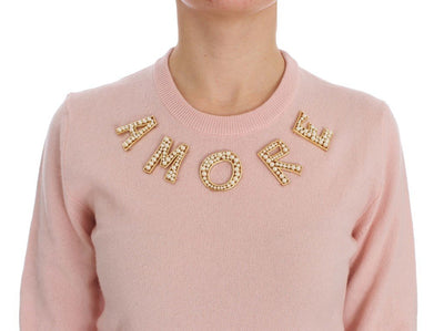 Pink Cashmere AMORE Pearls Gold Sweater