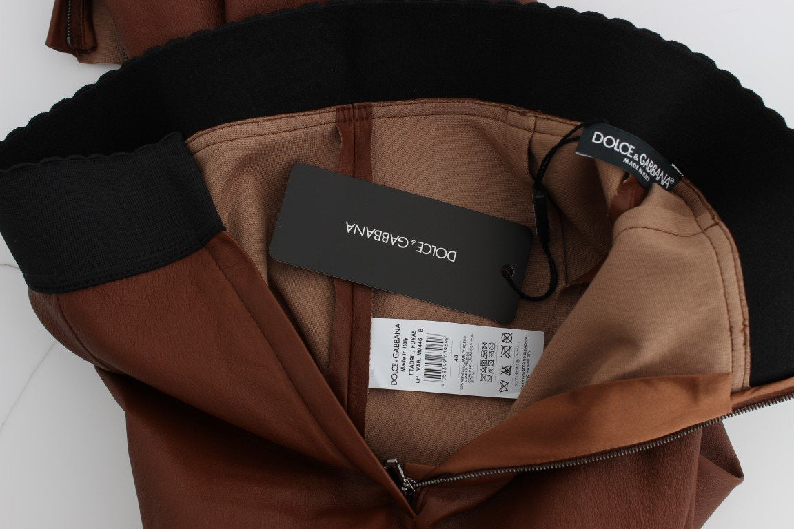 Brown Leather Stretch Slim Fit Pants