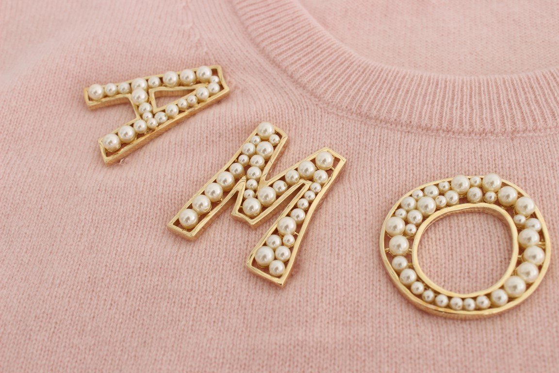 Pink Cashmere AMORE Pearls Gold Sweater