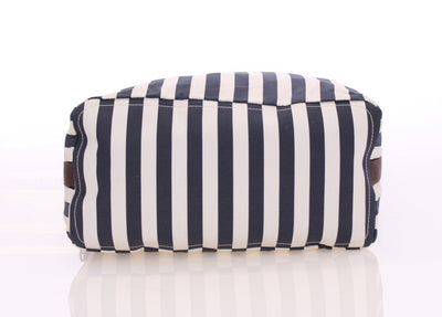 Blue striped canvas messenger bag