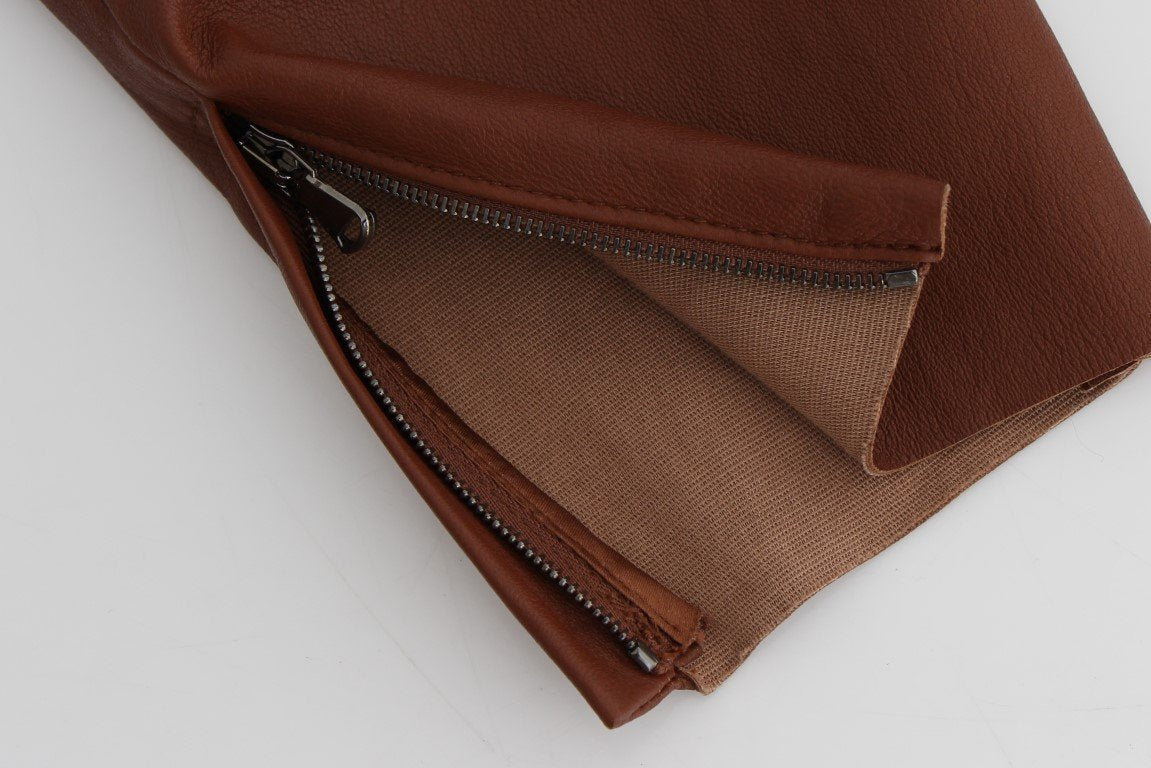 Brown Leather Stretch Slim Fit Pants