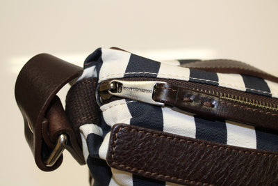 Blue striped canvas messenger bag
