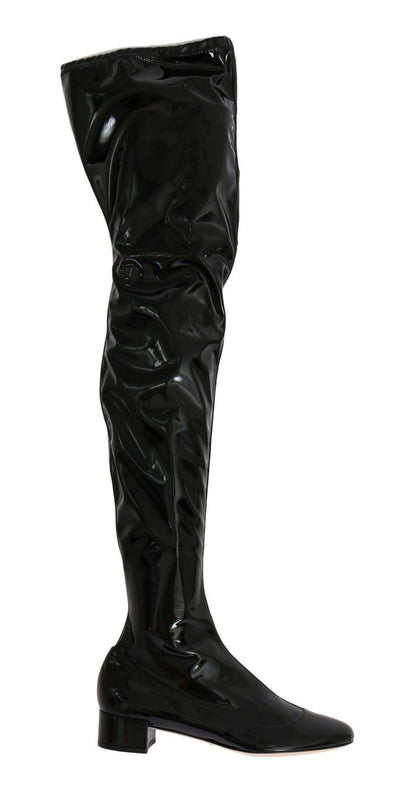 Black Leather Over Knee Boots