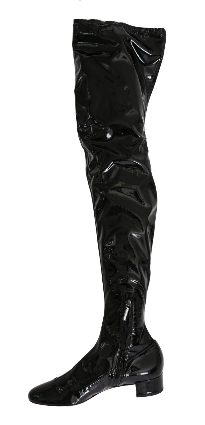 Black Leather Over Knee Boots