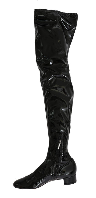 Black Leather Over Knee Boots