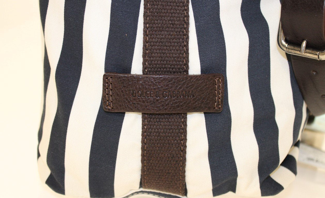 Blue striped canvas messenger bag