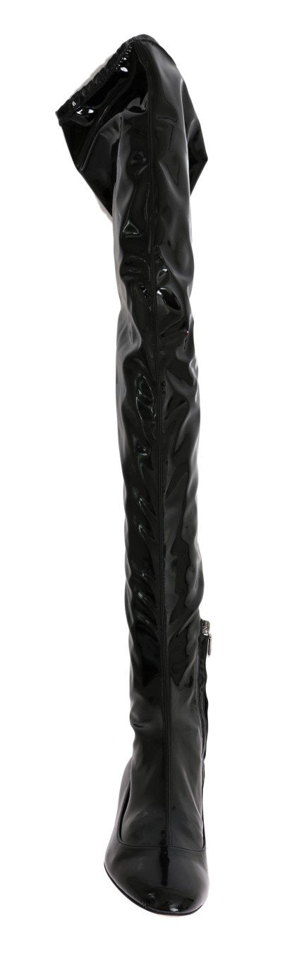 Black Leather Over Knee Boots