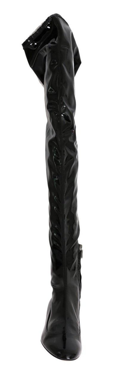Black Leather Over Knee Boots
