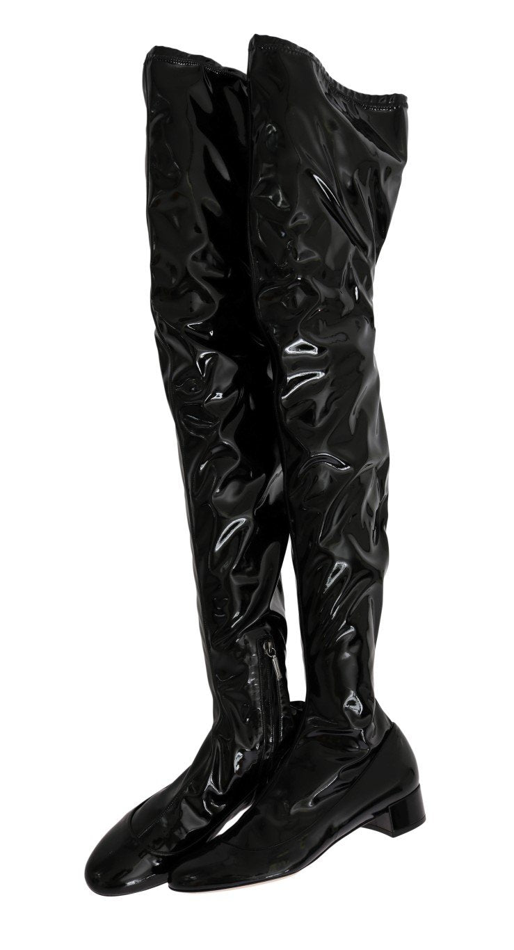 Black Leather Over Knee Boots