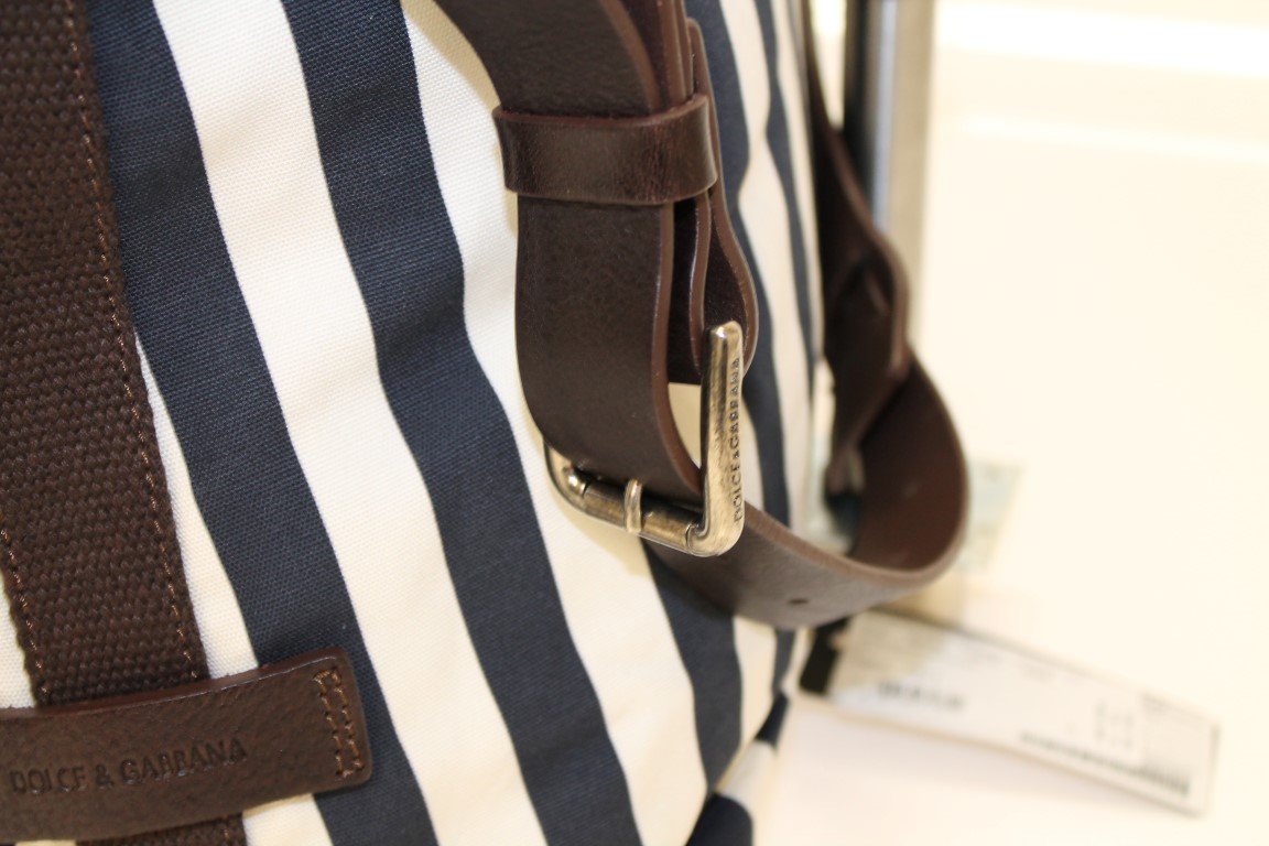Blue striped canvas messenger bag