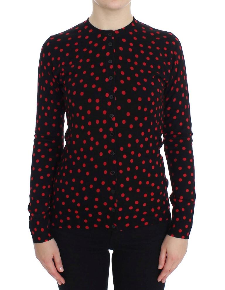 Black Red Polka Wool Cardigan Sweater