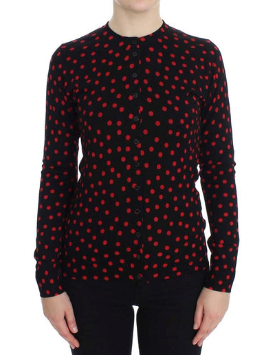 Black Red Polka Wool Cardigan Sweater