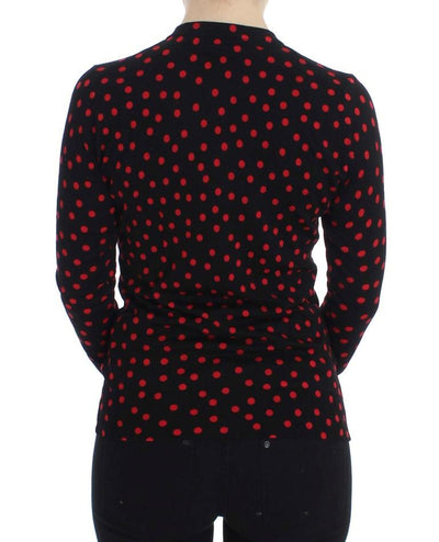Black Red Polka Wool Cardigan Sweater