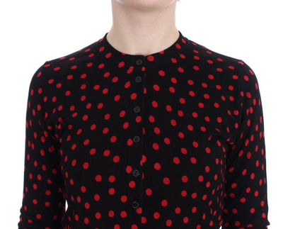 Black Red Polka Wool Cardigan Sweater