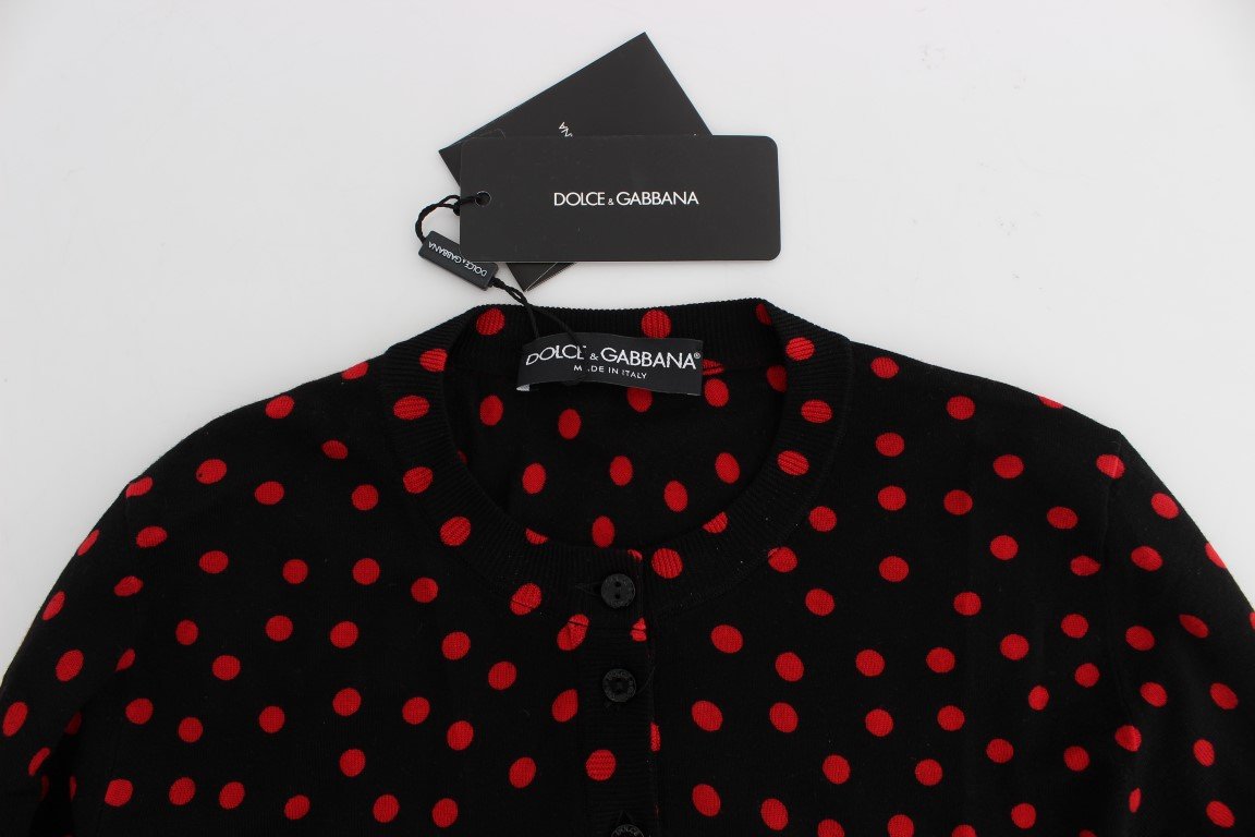 Black Red Polka Wool Cardigan Sweater