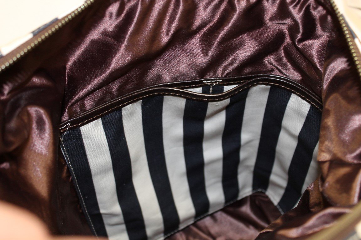 Blue striped canvas messenger bag