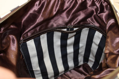 Blue striped canvas messenger bag