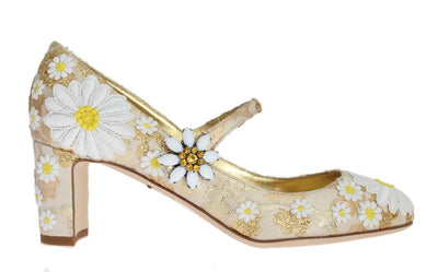 Gold Floral Brocade Crystal Pumps