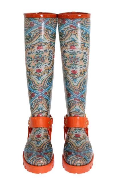 Majolica Pattern Rubber Rain Boots